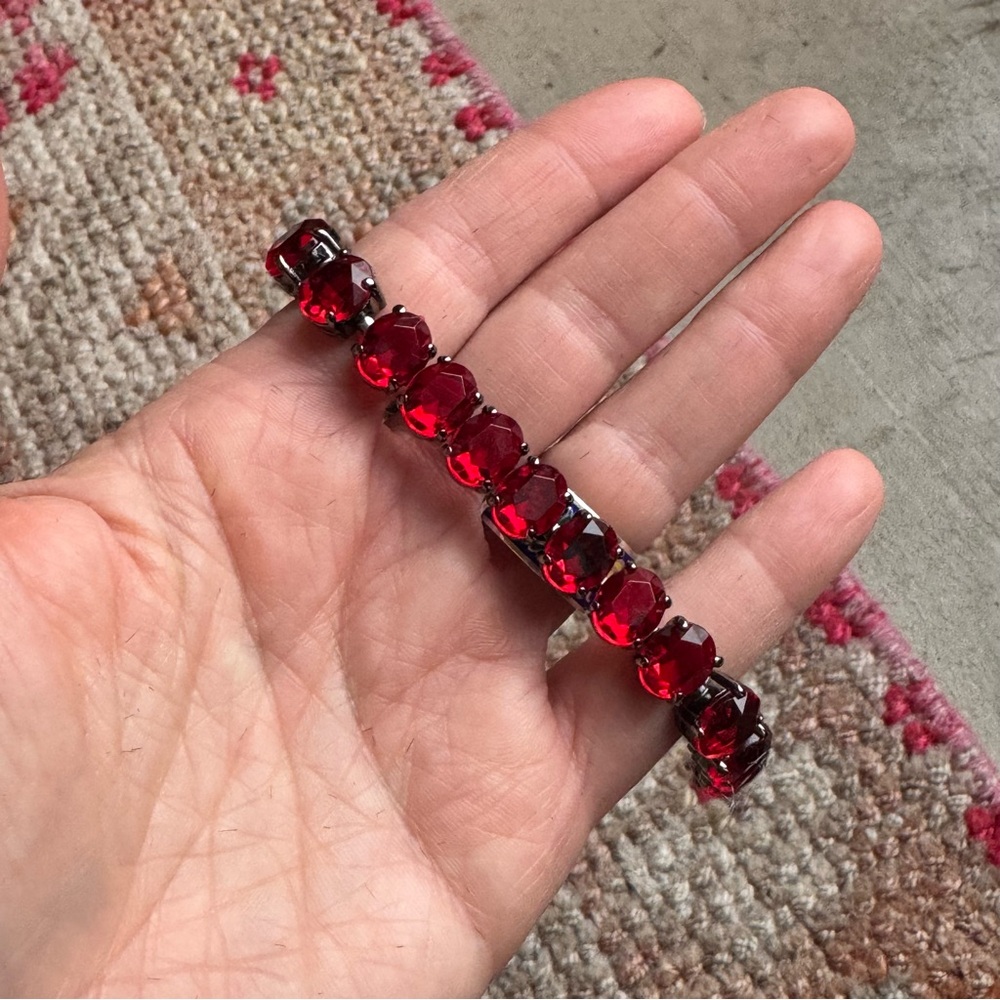 Red Lucite Tennis Bracelet with Black Metal Pristine